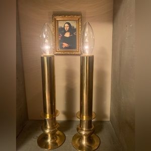 Vintage 80s Brass Battery Operated Candles